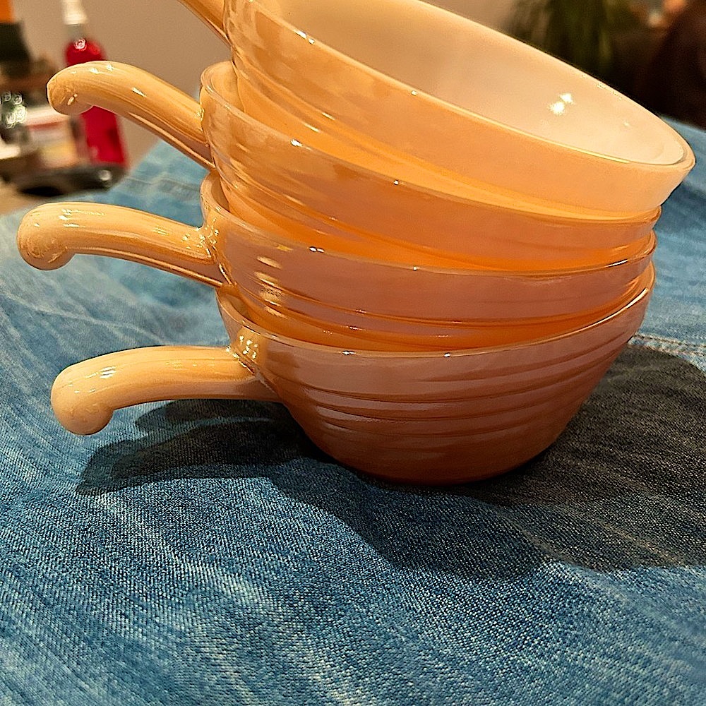 Fire King Peach Lustre 1960’s Vintage Handled Bowls Perfect Condition